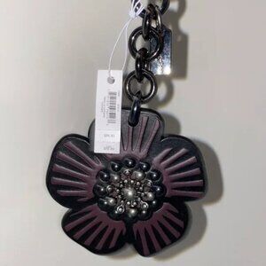 Coach Tea Rose Bag Purse Charm Key Fob Ring 17449 Burgundy Purple Black